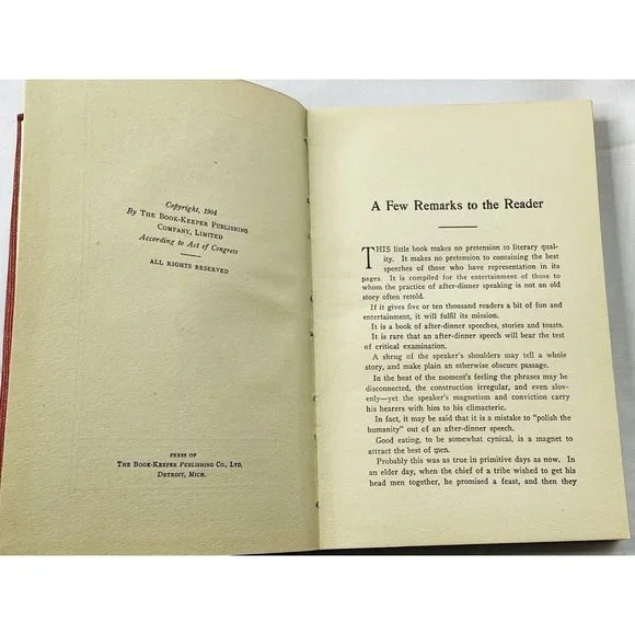 1904 Antique Hardcover Some After Dinner Speeches Anecdotes And Toast Book - Picture 7 of 9